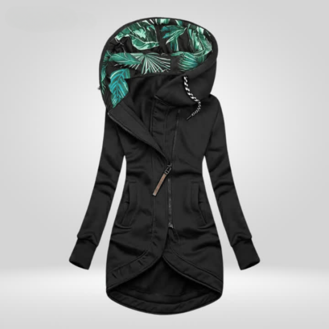 MOLLY | LONG ZIP-UP JACKET WITH PRINTED HOOD