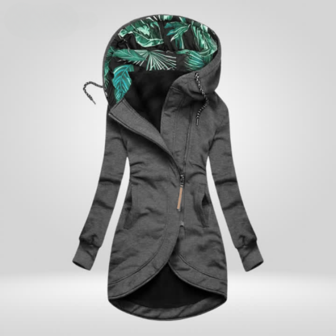 MOLLY | LONG ZIP-UP JACKET WITH PRINTED HOOD