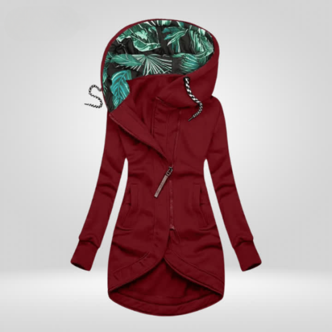 MOLLY | LONG ZIP-UP JACKET WITH PRINTED HOOD