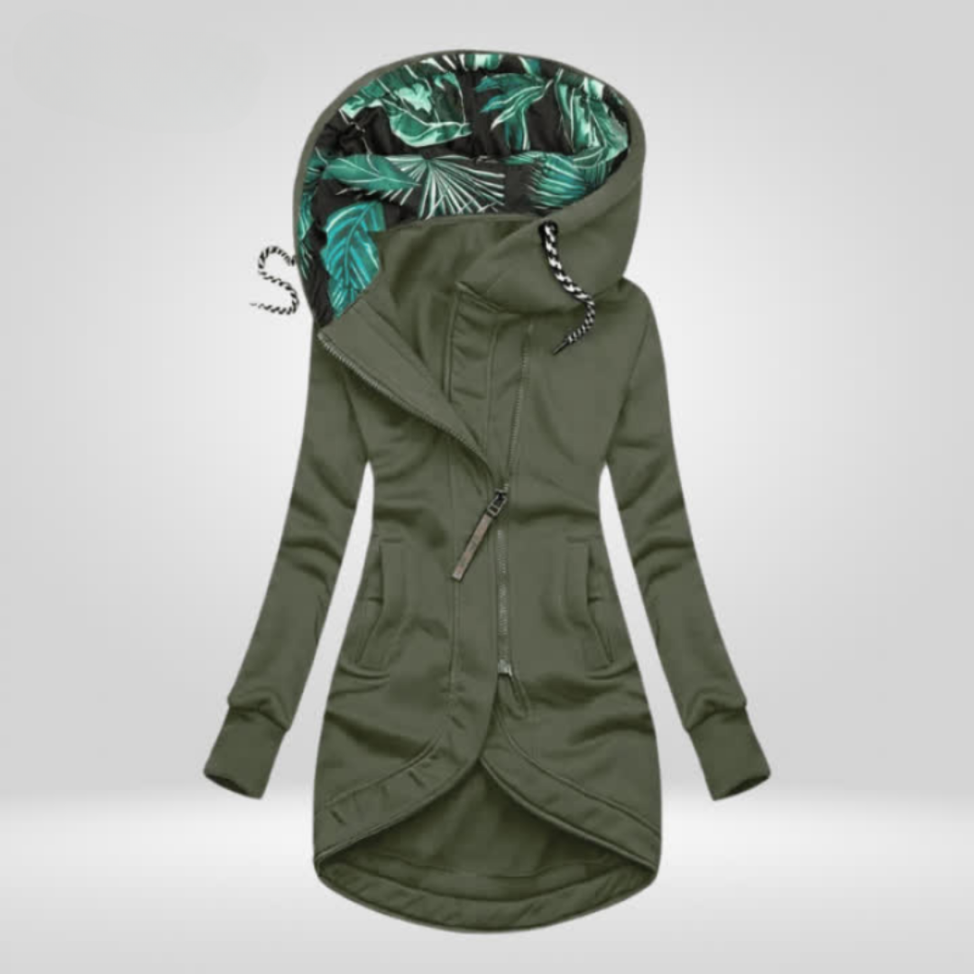 MOLLY | LONG ZIP-UP JACKET WITH PRINTED HOOD
