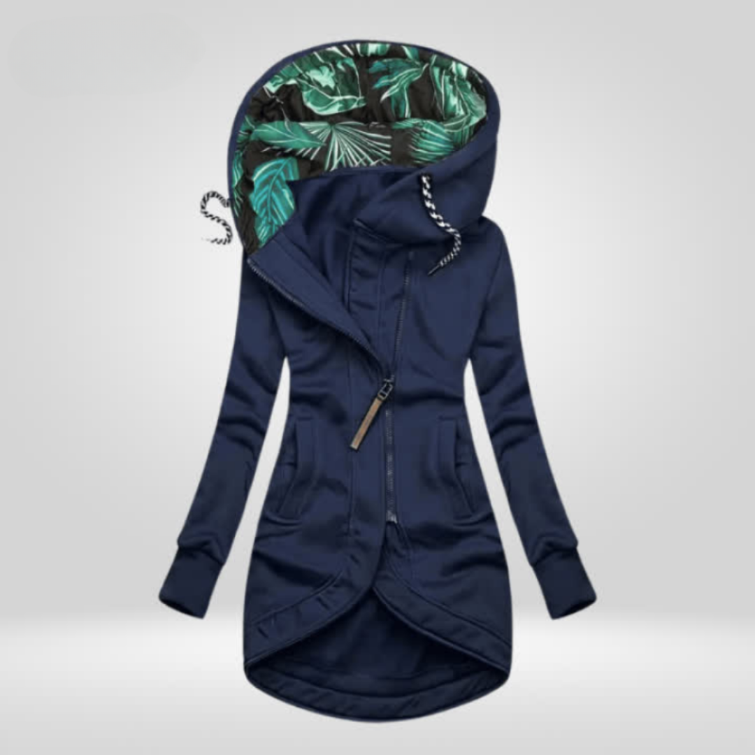MOLLY | LONG ZIP-UP JACKET WITH PRINTED HOOD