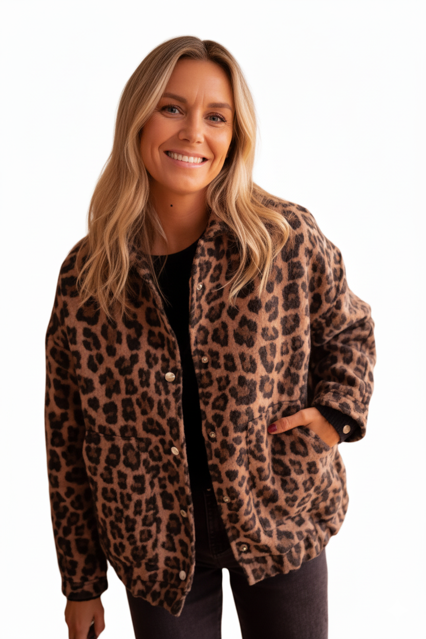 ROMY - WOMEN’S LEOPARD PRINT BOMBER JACKET