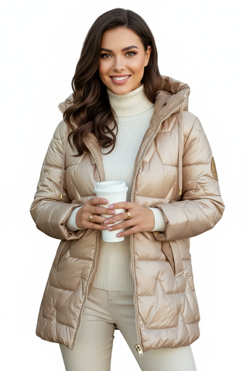 RACHEL - CHIC WOMEN'S COAT WITH HOOD AND GEOMETRIC DESIGN