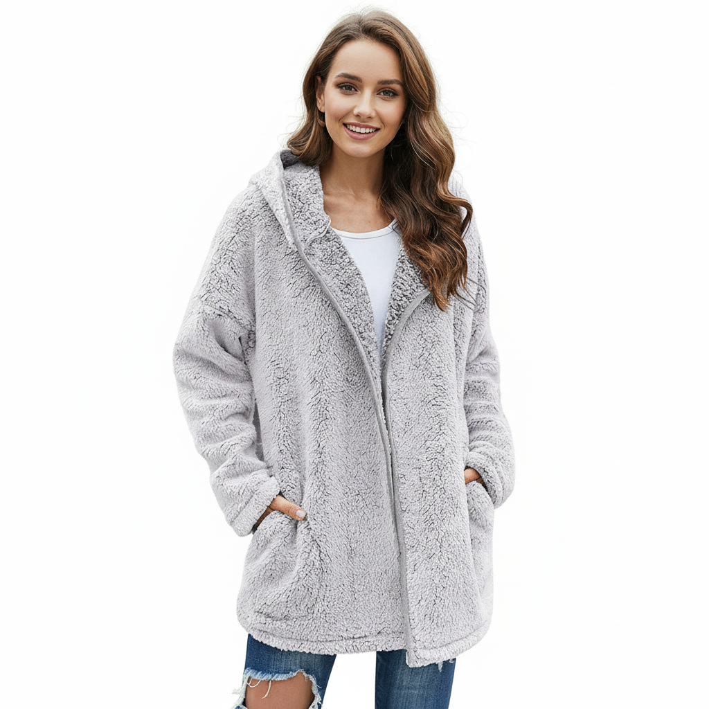 DAPHNE LONG FLEECE COAT – PLUSH TURN DOWN COLLAR STYLE