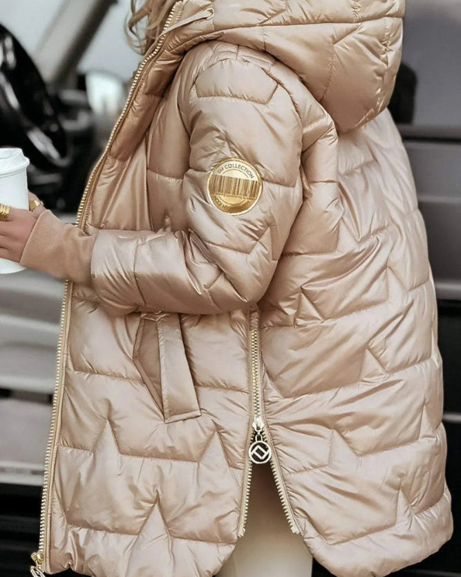 RACHEL - CHIC WOMEN'S COAT WITH HOOD AND GEOMETRIC DESIGN