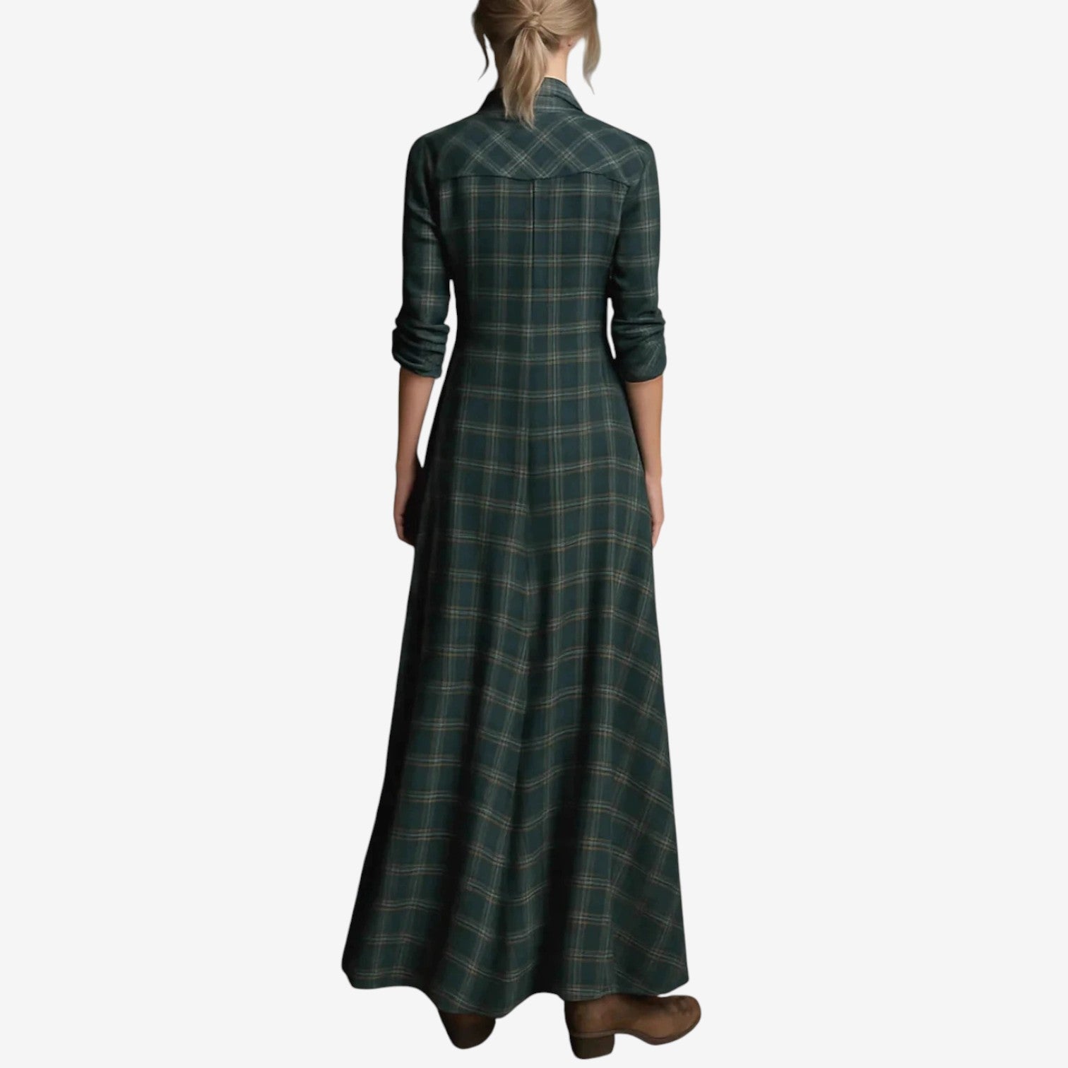 SAGE - PLAID MAXI SHIRT DRESS IN BOHO STYLE
