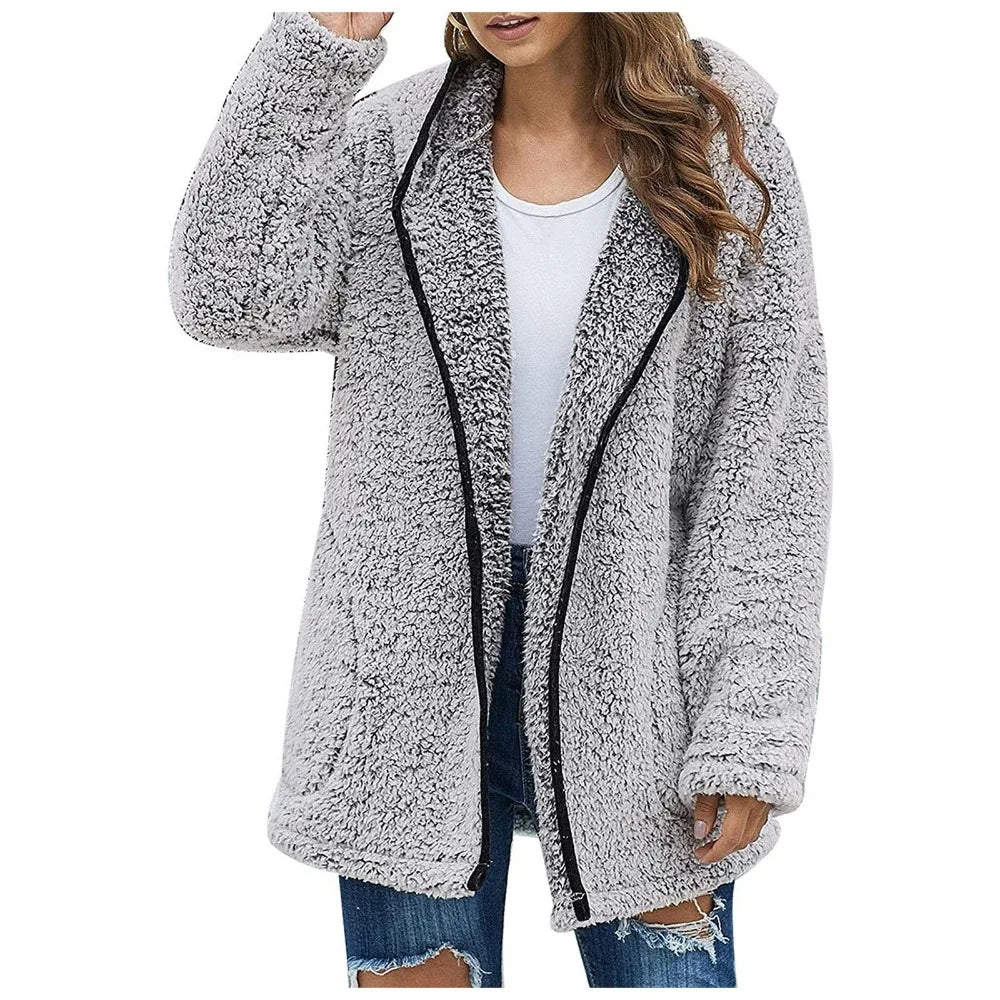 DAPHNE LONG FLEECE COAT – PLUSH TURN DOWN COLLAR STYLE