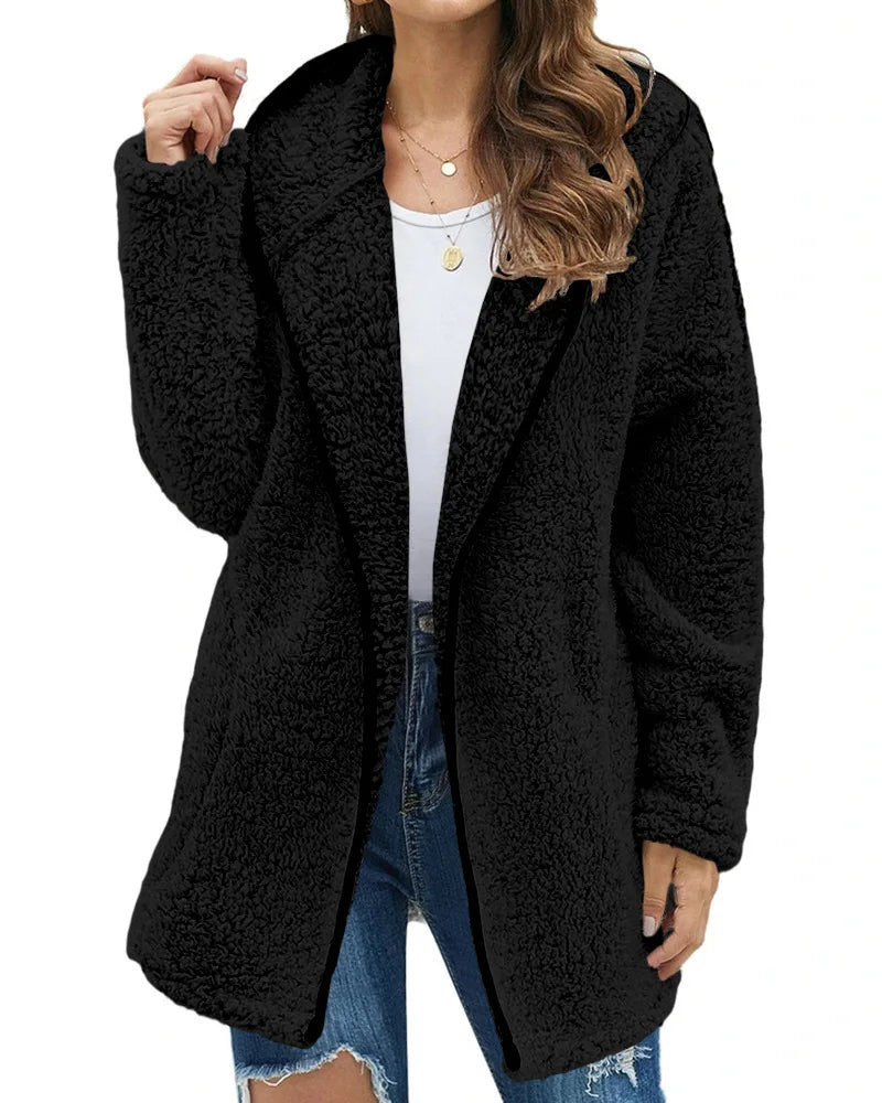 DAPHNE LONG FLEECE COAT – PLUSH TURN DOWN COLLAR STYLE