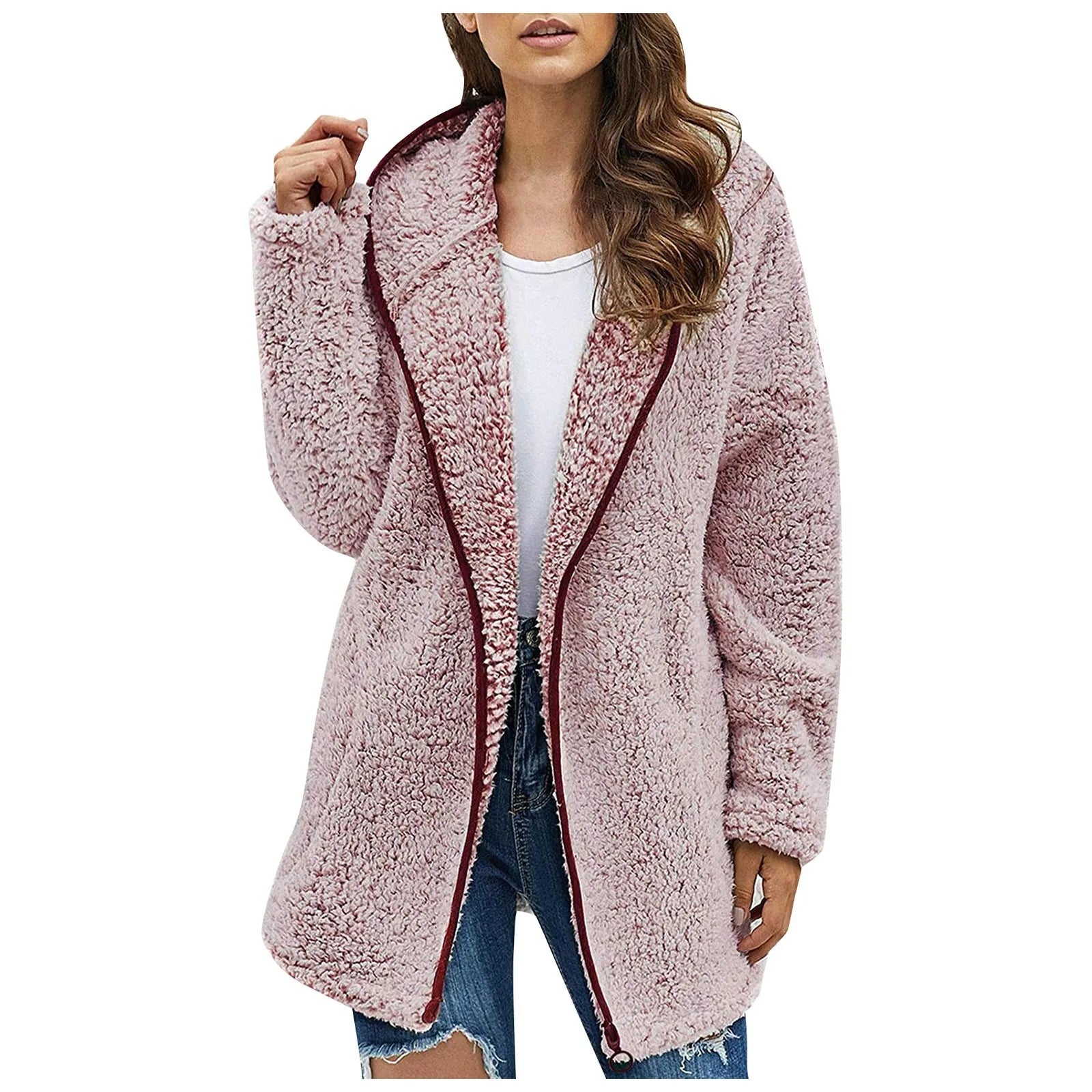 DAPHNE LONG FLEECE COAT – PLUSH TURN DOWN COLLAR STYLE