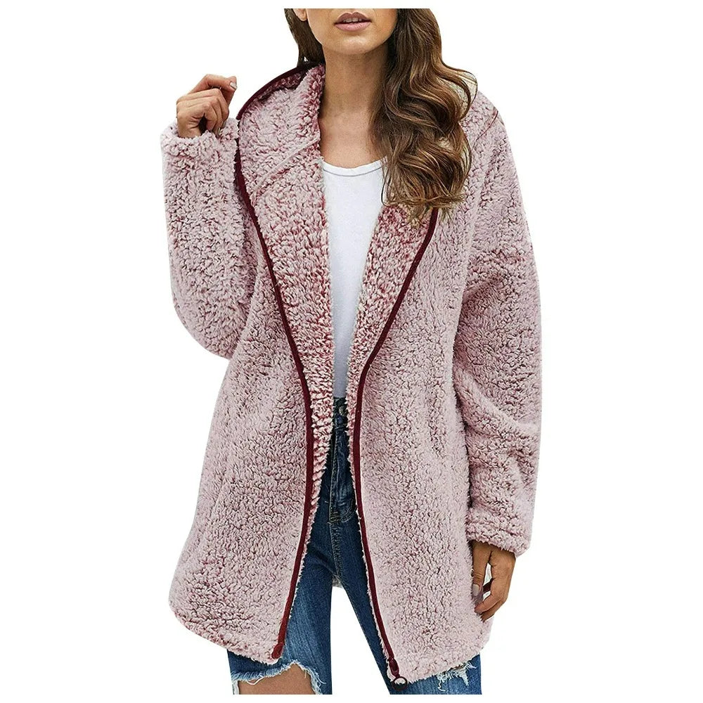 DAPHNE LONG FLEECE COAT – PLUSH TURN DOWN COLLAR STYLE