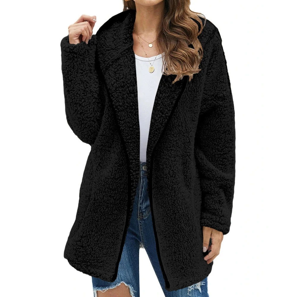 DAPHNE LONG FLEECE COAT – PLUSH TURN DOWN COLLAR STYLE