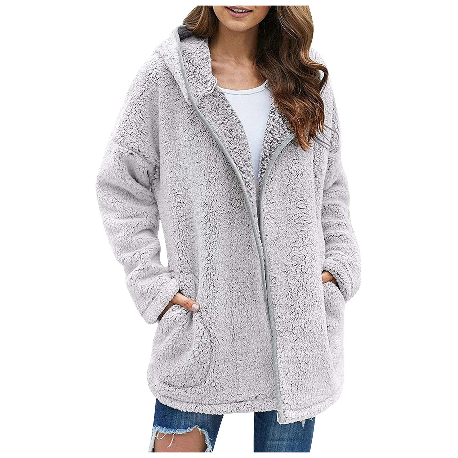 DAPHNE LONG FLEECE COAT – PLUSH TURN DOWN COLLAR STYLE
