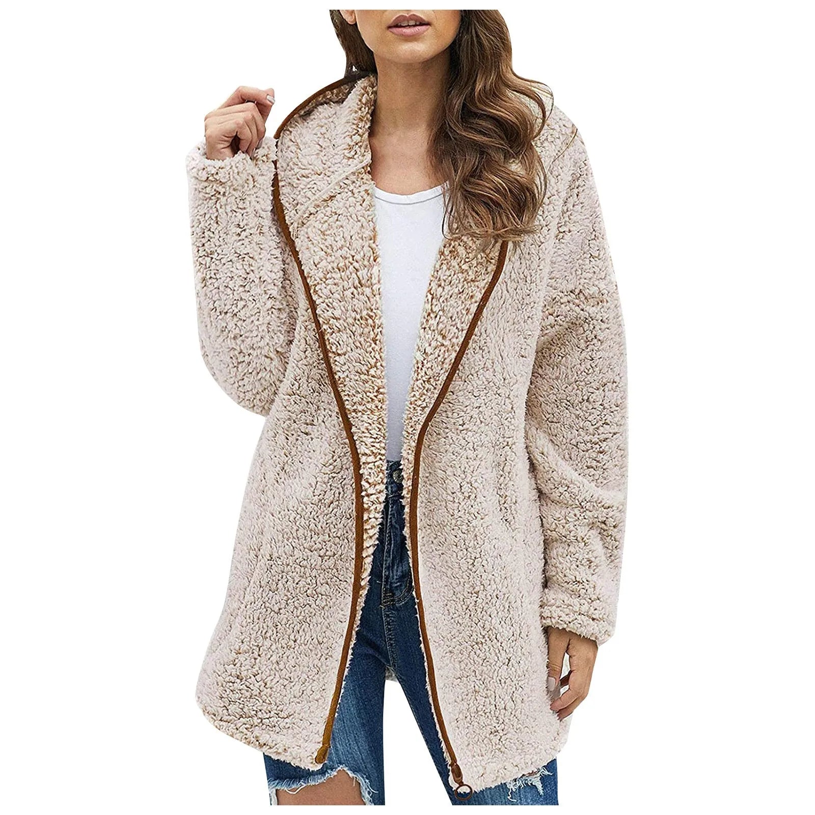 DAPHNE LONG FLEECE COAT – PLUSH TURN DOWN COLLAR STYLE