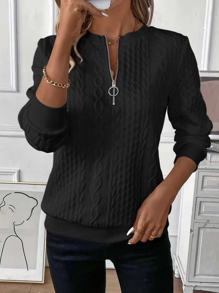 RUBY | CABLE KNIT SWEATER WITH ZIPPER