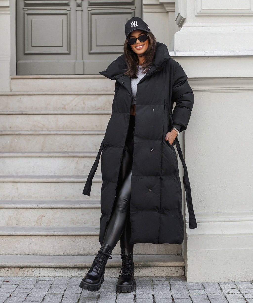 HARPER - WOMEN’S OVERSIZED PARKA WITH BELT IN BLACK